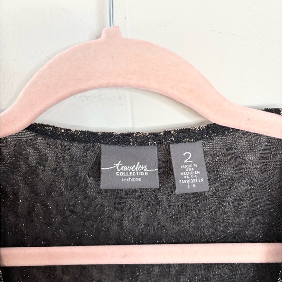 Chicos Travelers black gold shimmer open cardigan sweater size 2 (medium) - Picture 2 of 5
